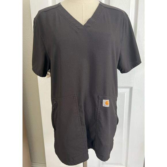carhartt Scrub Top Modern Fit BLACK Side Snaps Vented Shoulder on Back LARGE - Picture 1 of 10